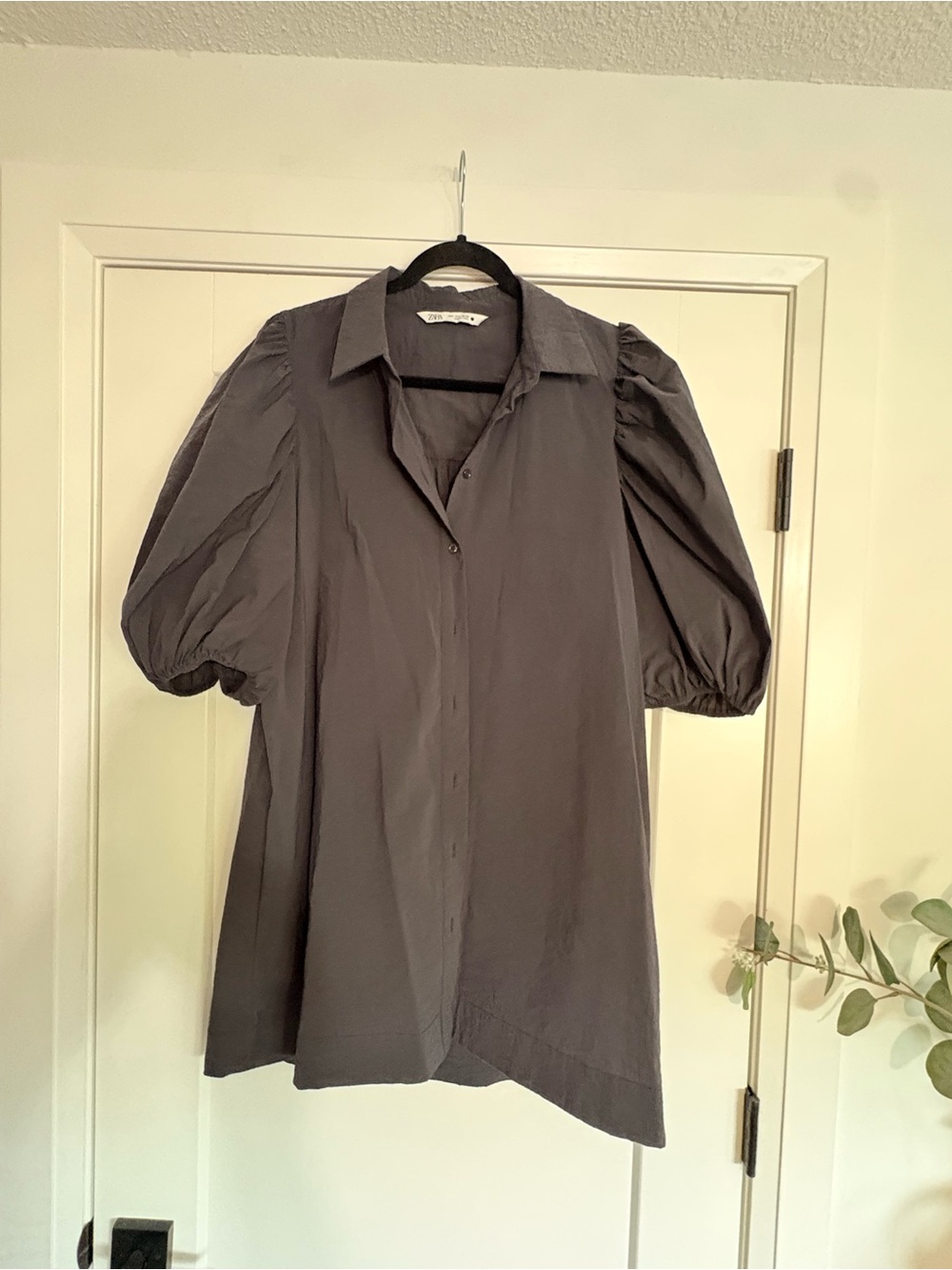 Zara Gray Puff-Sleeve Mini Dress